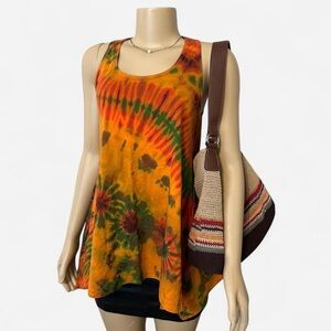 Vibrant Tie-Dye Tank Top - Orange and Green